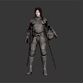 Medieval Weapon Armor With Sword And Helmet On Standing Red Hair Figure