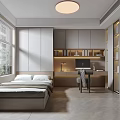 Elegant Modern Bedroom Interior With Large Windows Wardrobe Bed Rug And Minimalist Design