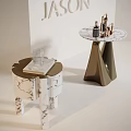 Modern Stylish Side Tables With White Marble Top And Golden Metal Base Design