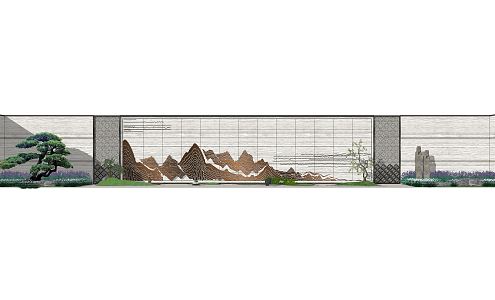 New Chinese style landscape wall landscape wall 3d model