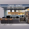 Modern Milk Tea Shop Kiosk With Counter Bar Stools Display Cabinet And Menu Board