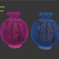 Pair of Handcrafted Ceramic Vases With Brown Red Striped Pattern And Yellow Base