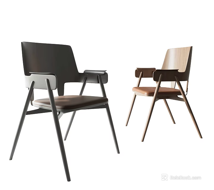 Modern Two Tone Dining Chairs With Armrests Dark And Light Color Design 3d model 