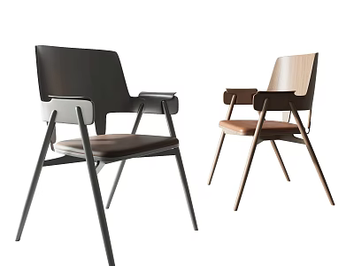 Modern Two Tone Dining Chairs With Armrests Dark And Light Color Design 3d model