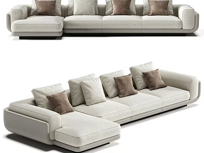 Modern Minimalist L Shaped Double Sofa With Light Beige Upholstery And Brown Beige Cushions 3d model