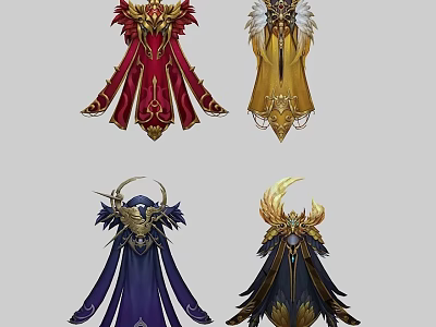 Ornate Fantasy Cloaks With Red Gold Blue Black And Golden Accents 3d model