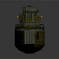 Brass Colored Military Ship Model With Turrets And Deck Structures