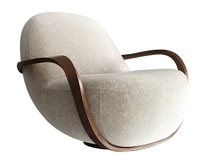 Beige Fabric Single Sofa With Wooden Curved Arms Modern Living Room Design 3d model