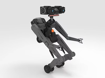 Mechanical Robot 3D Model With Gray Black Design Camera Sensors And Multi Legged Structure 3d model