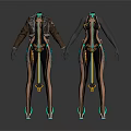 Two Futuristic Sci Fi Characters In Black Bodysuits With Leather Jackets And Green Accents
