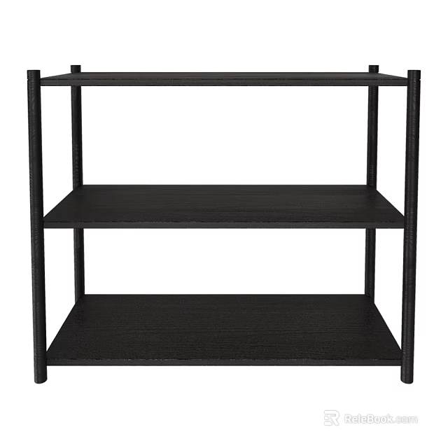 Black 3 Tier Open Design Storage Shelf For Modern Home Organization 3d model 