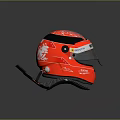 Red Racing Helmet With PETRONAS Logo And BELL Brand On Black Stand Gray Background