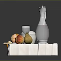 White Tray With Silver Jug Blue Lid Container Glass Cup Fruits And Knife