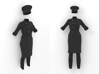 Professional Black Chef Uniform Set With Hat Top Apron And Pants 3d model