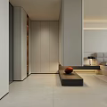 Modern Bedroom Interior Design With Soft Upholstered Headboard Built In Wardrobe And Pendant Light