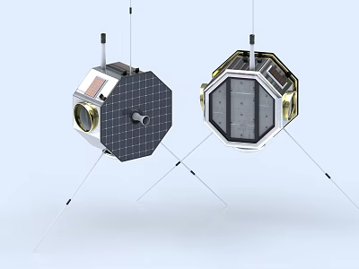 Two Spacecraft Models With Solar Panels Antennas And Hexagonal Structure Design 3d model