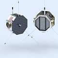 Two Spacecraft Models With Solar Panels Antennas And Hexagonal Structure Design