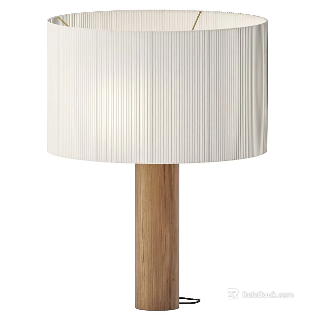 Modern Minimalist Table Lamp With White Vertical Striped Lampshade And Wooden Base 3d model 