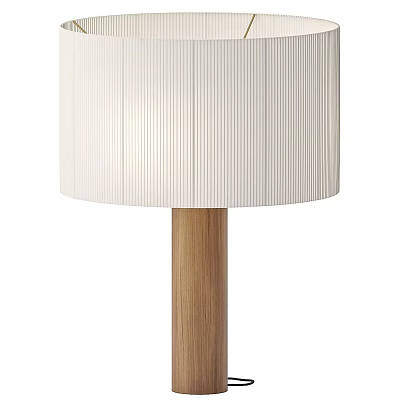 Modern Minimalist Table Lamp With White Vertical Striped Lampshade And Wooden Base 3d model