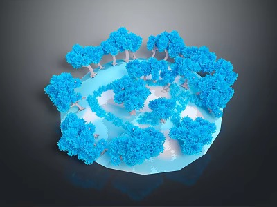 Cartoon Scene With Blue Trees Arranged In Circular Pattern Around Central Area 3d model