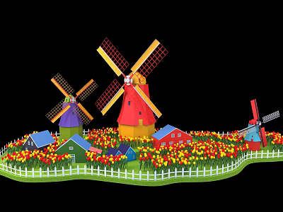 Nordic Windmill Dutch Car Tulip Big Car 3d model