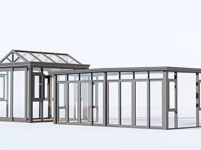 Modern Sunroom Structure With Glass Walls Roof And Aluminum Frame Design 3d model