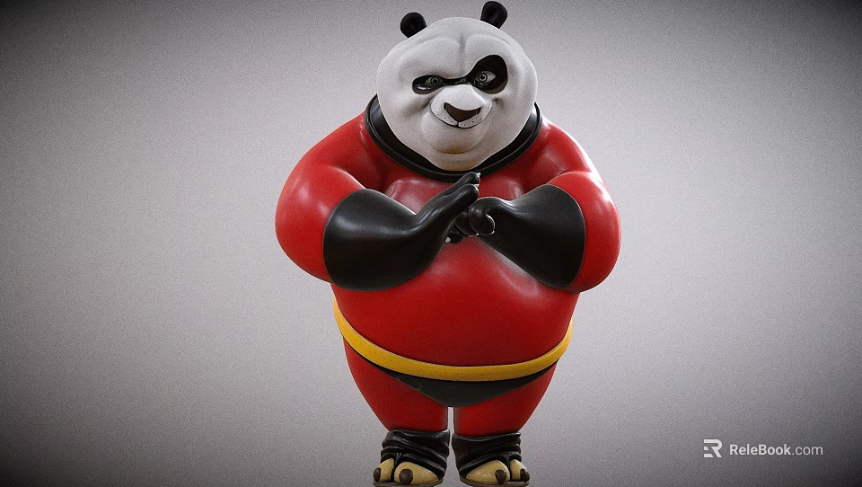 Panda Sculpture With Red And Black Outfit Yellow Belt And Clasped Hands Posture 3d model 