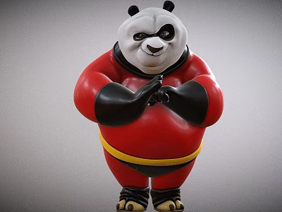 Panda Sculpture With Red And Black Outfit Yellow Belt And Clasped Hands Posture 3d model