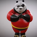 Panda Sculpture With Red And Black Outfit Yellow Belt And Clasped Hands Posture