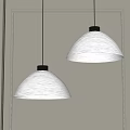 Two White Textured Dome Pendant Lights Softly Illuminating Gray Wall Interior 3d model