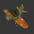 Colorful Kids Toy Airplane With Orange Yellow Body Brown Seat Propeller And Wheels