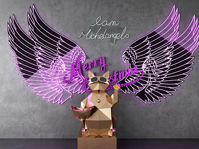 Modern decorative lights neon wings shape 3d model