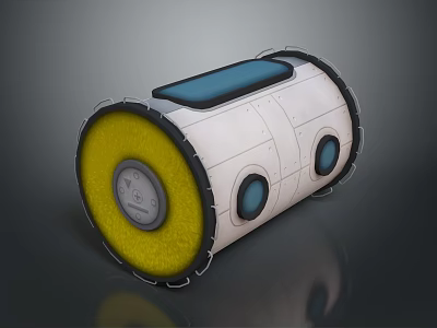 Industrial Cylindrical Equipment Featuring Yellow End Blue Circular Windows And White Body 3d model
