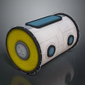 Industrial Cylindrical Equipment Featuring Yellow End Blue Circular Windows And White Body