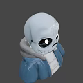 Cartoon Skeleton Character In Blue Hoodie With White Body Black Large Eyes And Smiling Expression 3d model