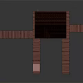 Cartoon Scene With Two Story Pink House Brown Roof Wooden Walkway And Small Shed