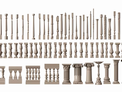 Various Types of Decorative Railing Balusters in Different Architectural Styles 3d model