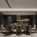 Elegant Modern Restaurant Interior Design With Dining Table Chairs Neutral Tones Ceiling Lighting And Decorative Plant