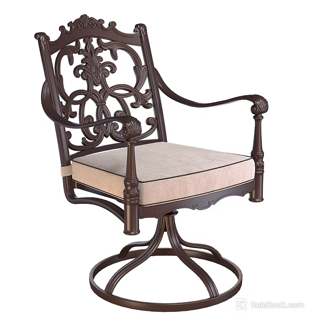 Elegant Ornate Metal Frame Leisure Chair With Padded Seat And Swivel Base Design 3d model 