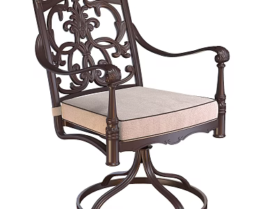Elegant Ornate Metal Frame Leisure Chair With Padded Seat And Swivel Base Design 3d model
