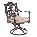 Elegant Ornate Metal Frame Leisure Chair With Padded Seat And Swivel Base Design