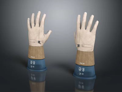 Light Colored Gloves With Brown Blue Wrist Cuffs And CE Mark 3d model