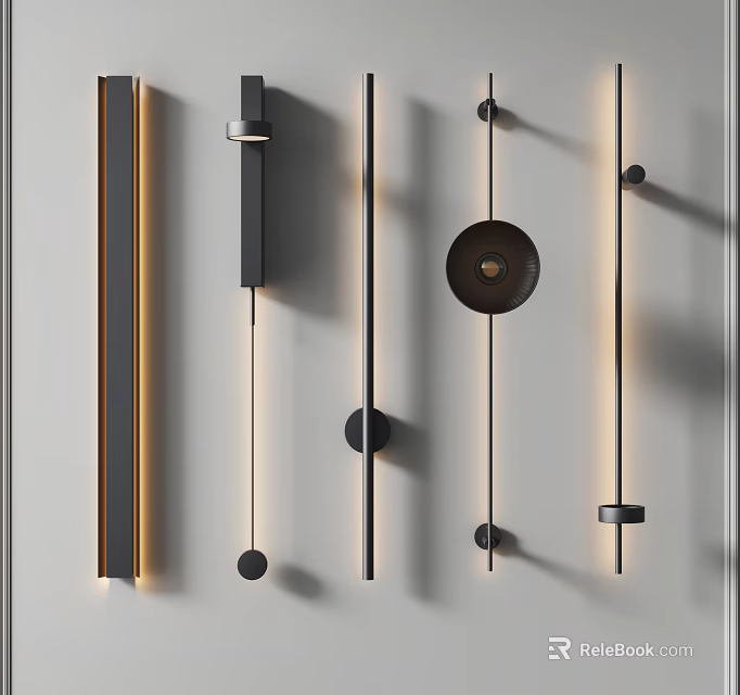 Modern Wall Lamps With Various Minimalist Designs Metal Accents And Warm Lighting 3d model 