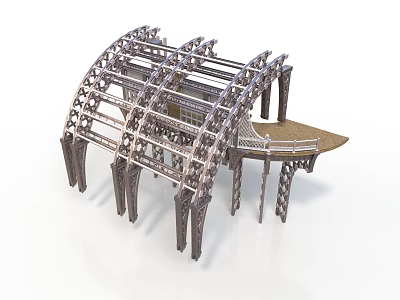 Modern Architectural Pavilion With Arched Metal Framework And Intricate Supporting Structure 3d model
