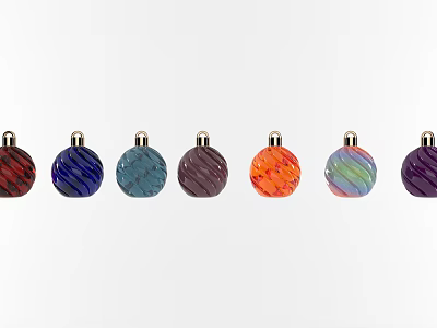 Colorful Spherical Ornaments With Swirl Patterns And Metal Hooks For Festive Decorations 3d model