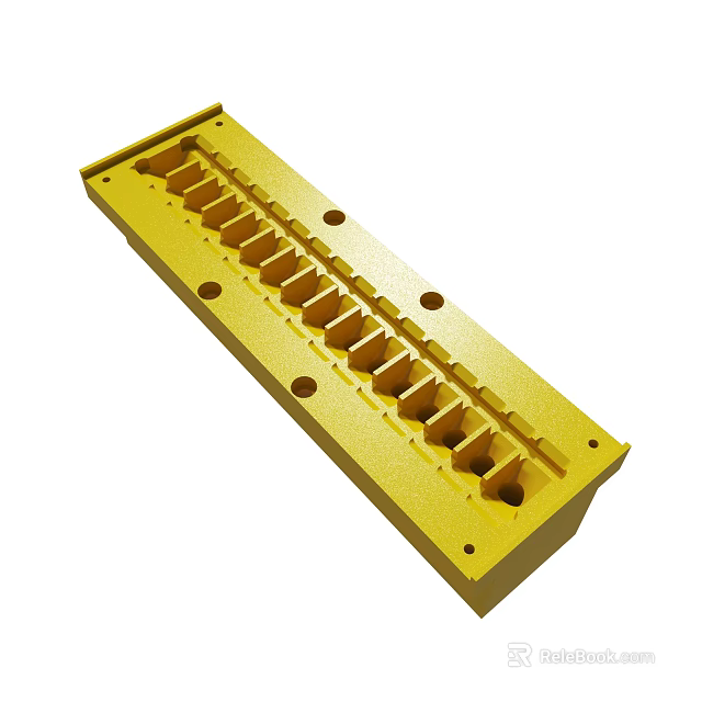 Durable Yellow Industrial Metal Part With Multiple Grooves And Holes 3d model 