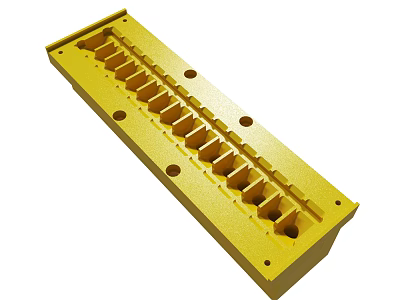 Durable Yellow Industrial Metal Part With Multiple Grooves And Holes 3d model