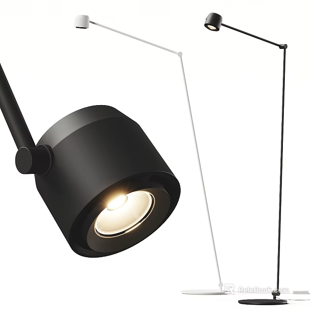 Modern Black Floor Lamp With Adjustable Head And LED Lighting 3d model