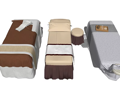 Different Style Massage Tables With Comfortable Cushions And Matching Stools 3d model