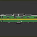 Green and Yellow Train Locomotive Exterior View With Metal Body And Side Vents